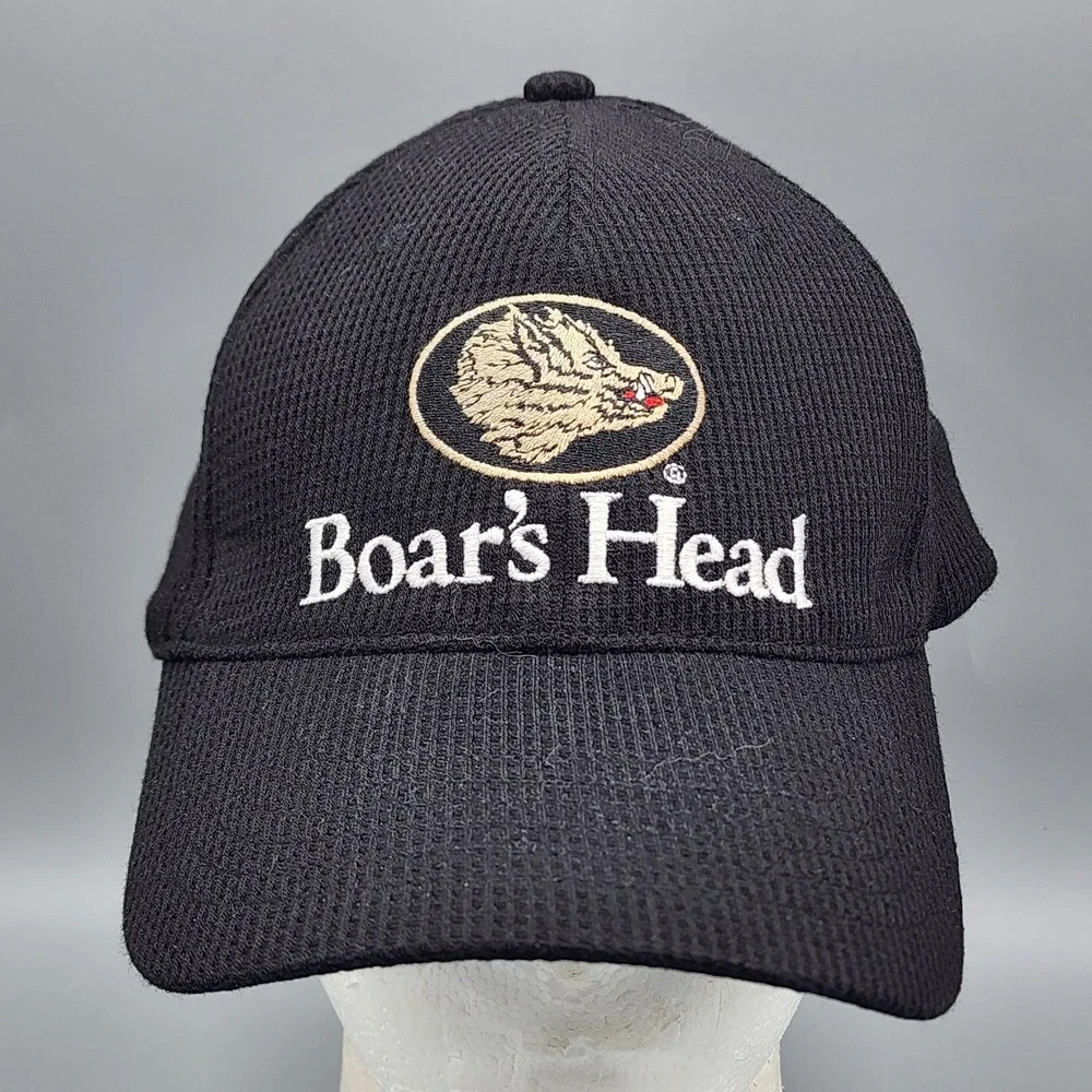 Barker Gear Baseball Cap Mens S/M Black Boars Head Embroidered Ribbed Hat